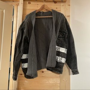Dark Gray Knitted Denim/Jean Jacket Hand Painted